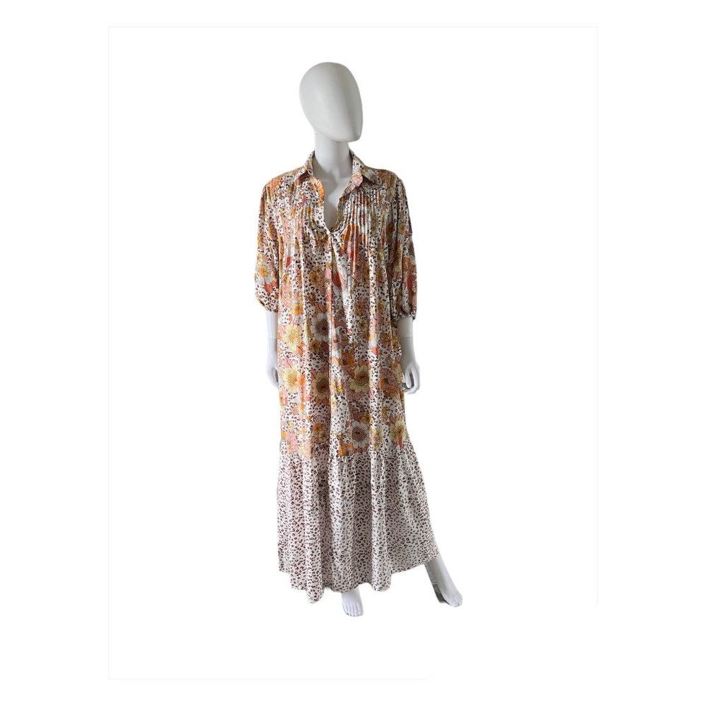 Jaase Floral and Leopard Print Duster Maxi Dress Size XS New